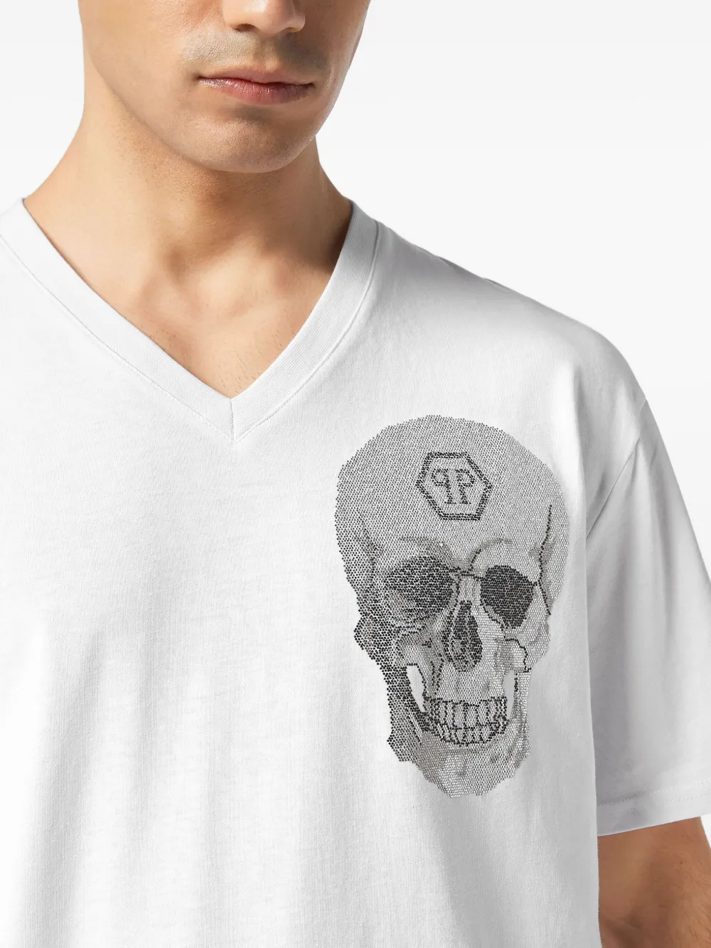 Philipp Plein crystal-skull V-neck T-shirt Wit