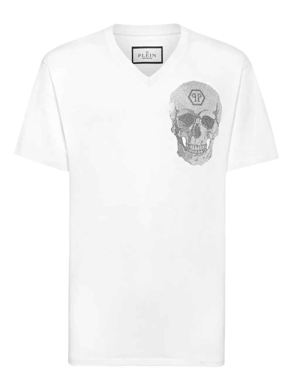 Philipp Plein crystal-skull V-neck T-shirt Wit