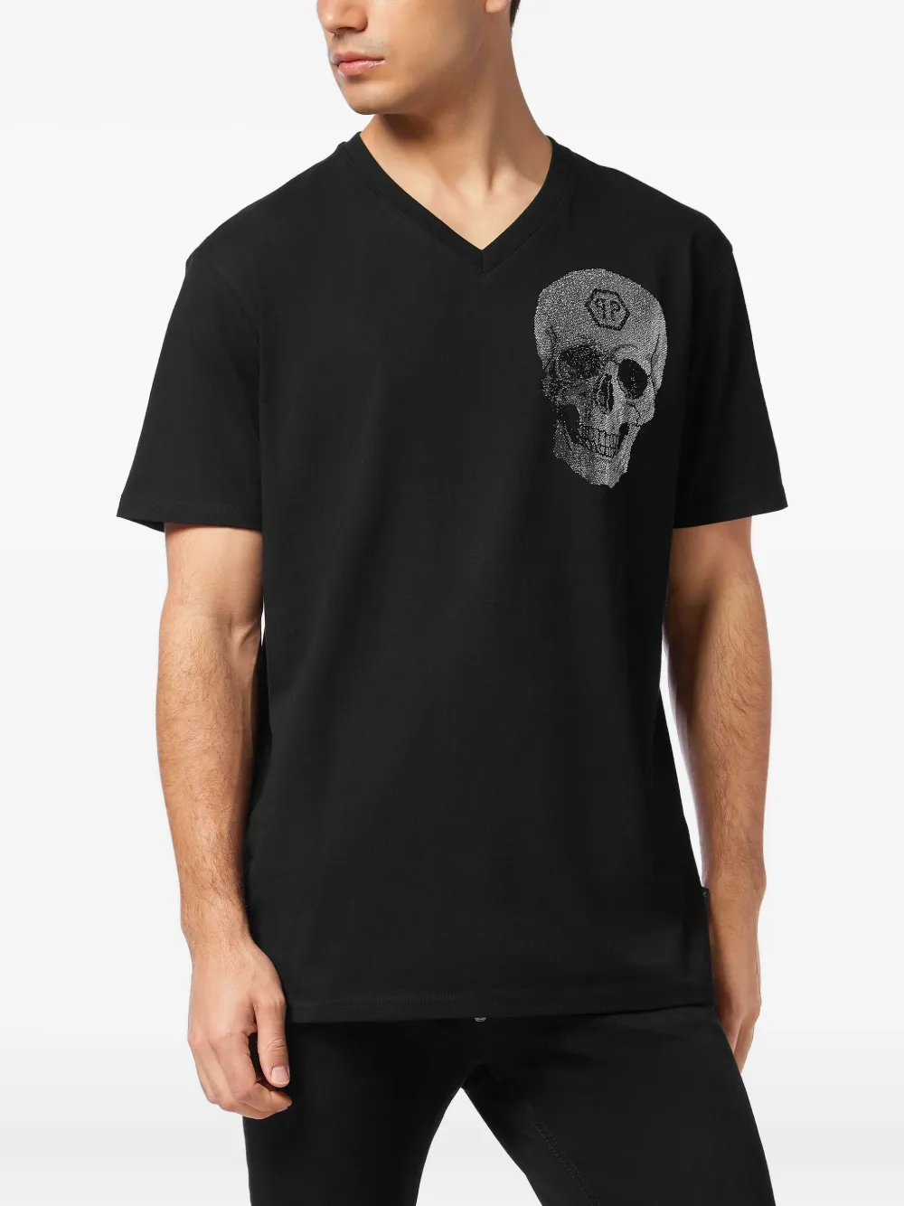 Philipp Plein crystal-skull V-neck T-shirt Zwart