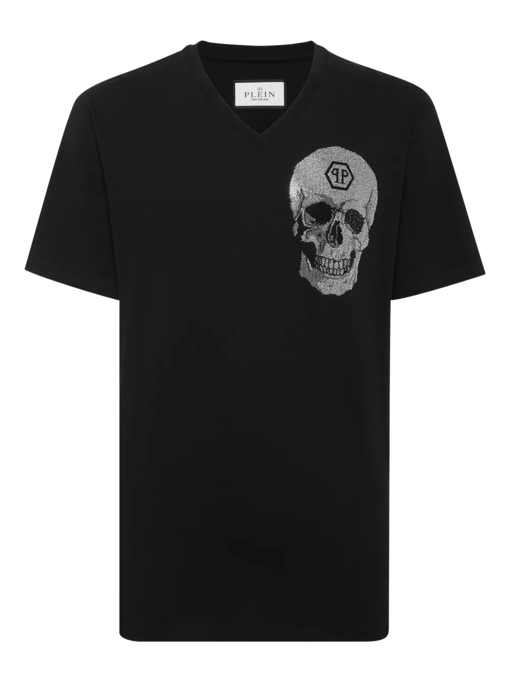 Philipp Plein crystal-skull V-neck T-shirt Zwart