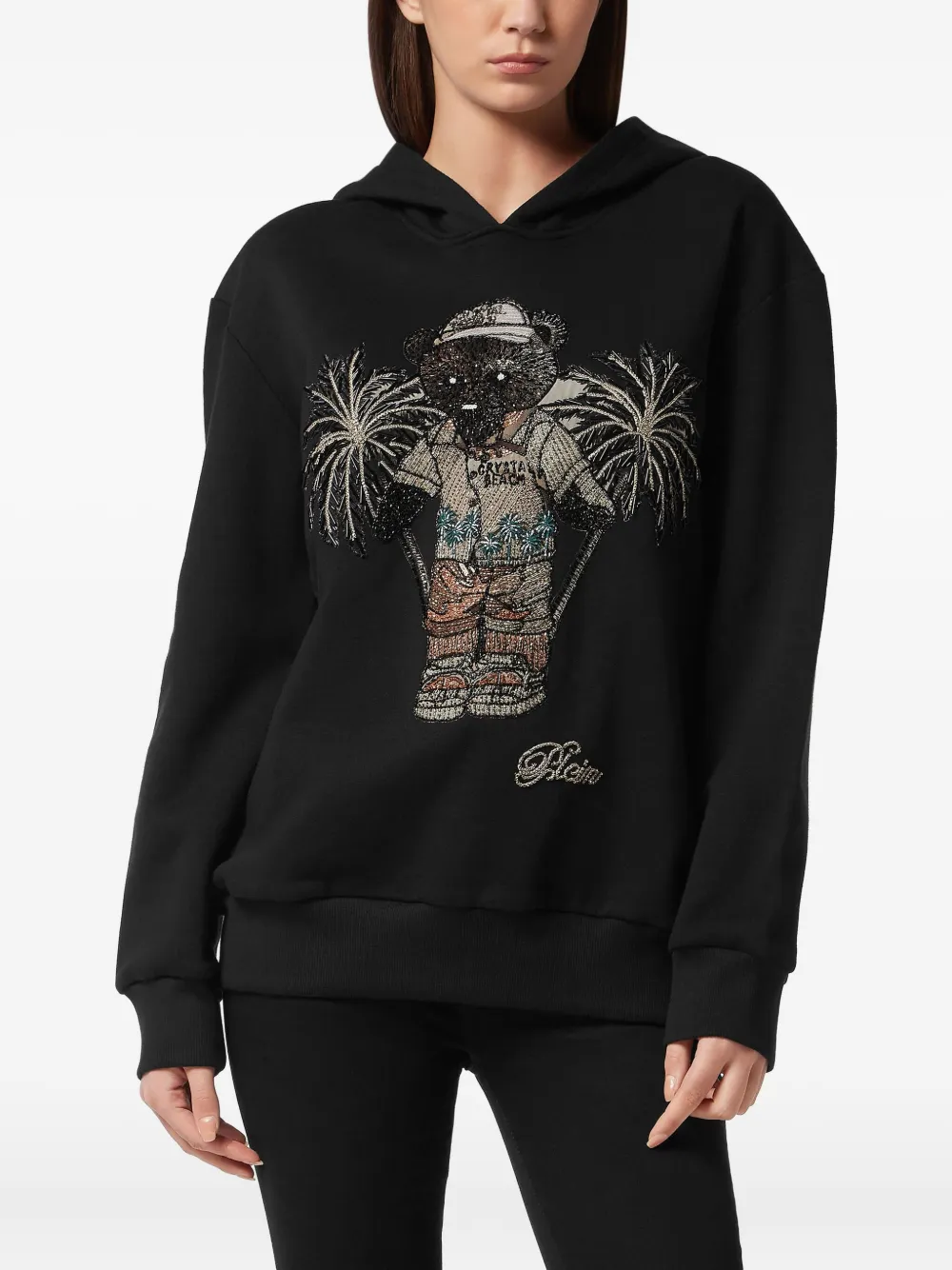 Philipp Plein Verfraaide hoodie met teddybeerprint - Zwart