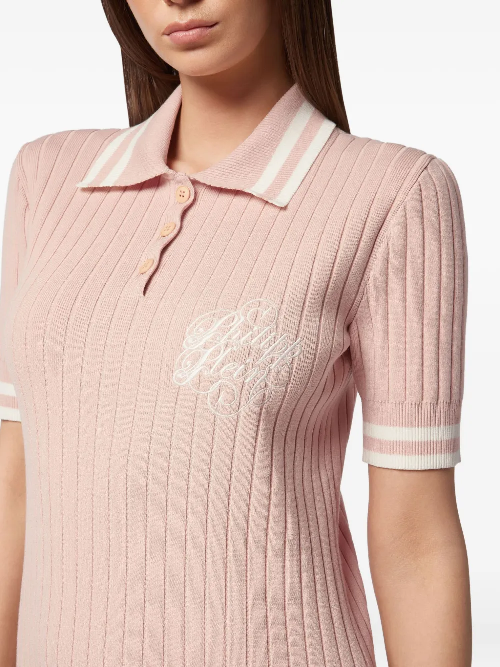 Philipp Plein ribbed-knit polo dress Roze