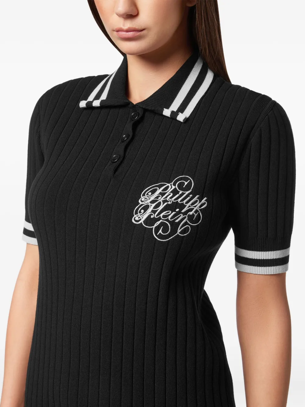 Philipp Plein ribbed polo mini dress Zwart