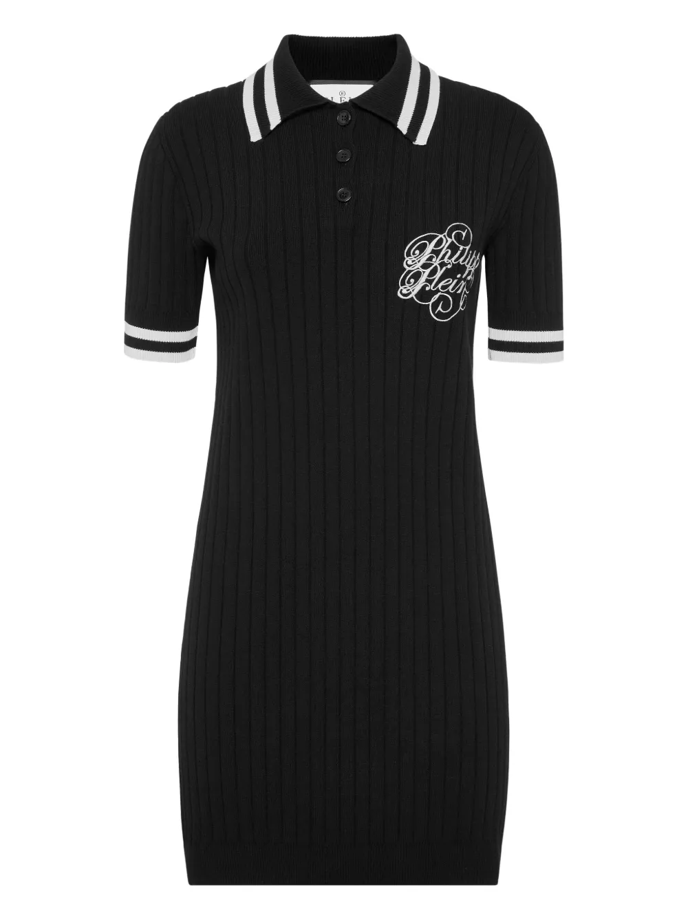 Philipp Plein ribbed polo mini dress Zwart