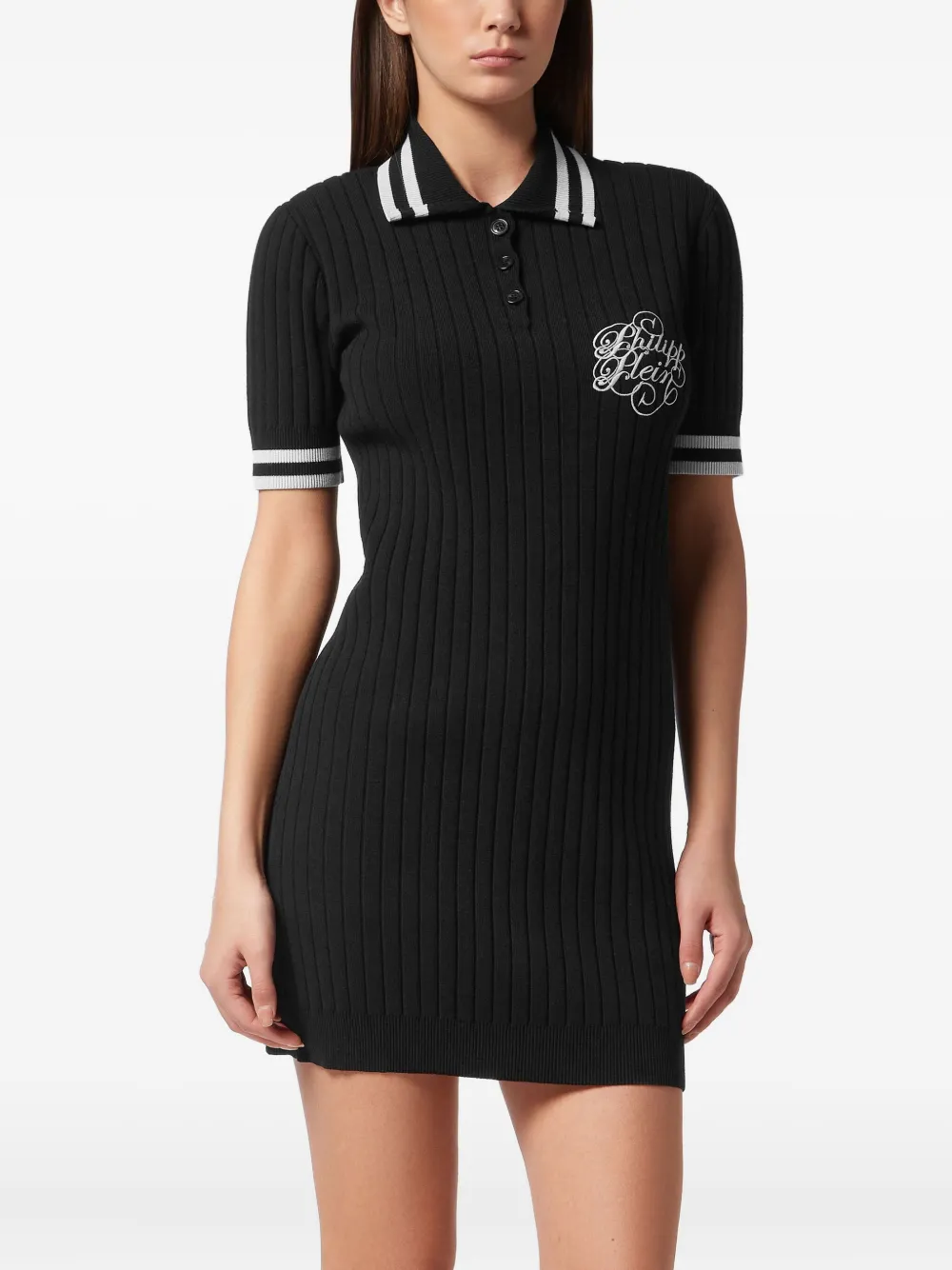 Philipp Plein ribbed polo mini dress - Zwart