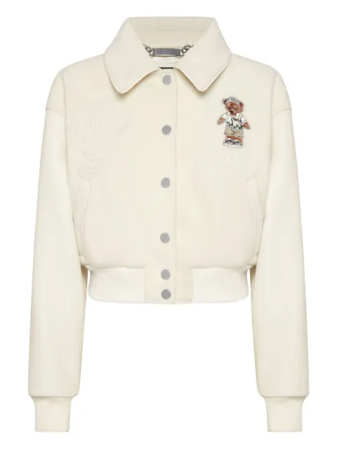 Philipp Plein teddy-embellished leather bomber jacket