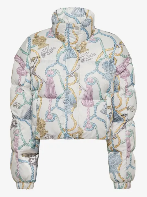 Philipp Plein chamarra capitonada con borlas estampadas