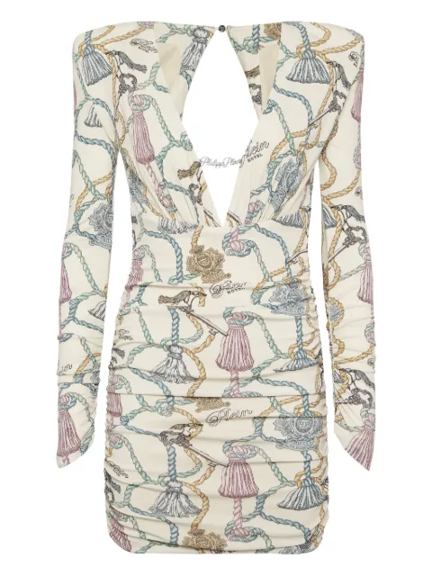 Philipp Plein Langärmeliges Minikleid mit Quasten-Print