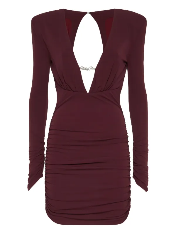 philipp plein red dress PHILIPP PLEIN - Long-Sleeved Mini Dress Python Strass