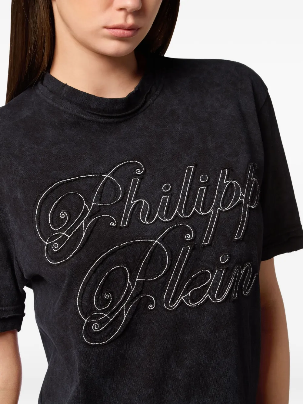Philipp Plein Katoenen T-shirt met geborduurd logo Zwart