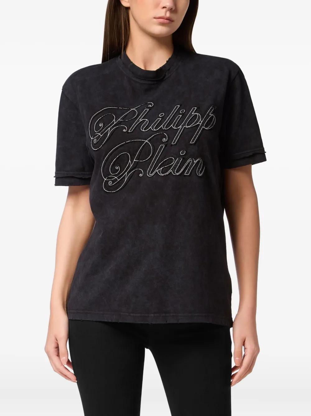 Philipp Plein Katoenen T-shirt met geborduurd logo Zwart