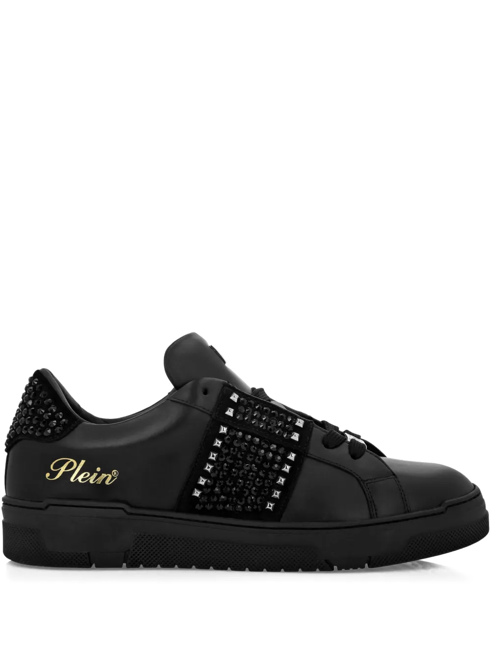 Philipp Plein Strass Studs leather sneakers Black
