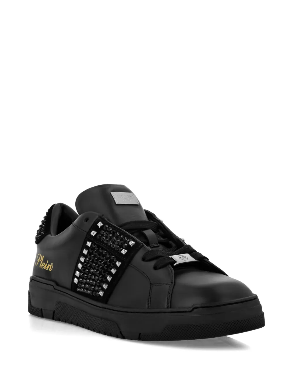 Philipp Plein Strass Studs leather sneakers Black