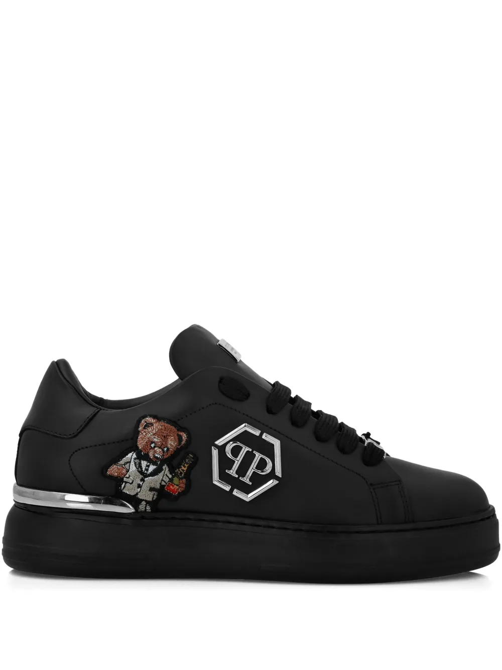 Philipp Plein embroidered-bear motif sneakers Black