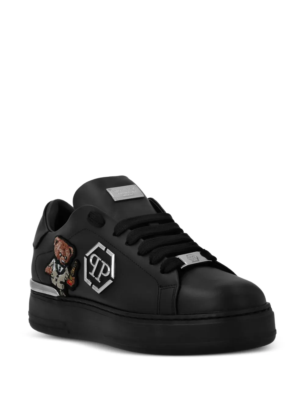 Philipp Plein embroidered-bear motif sneakers Black