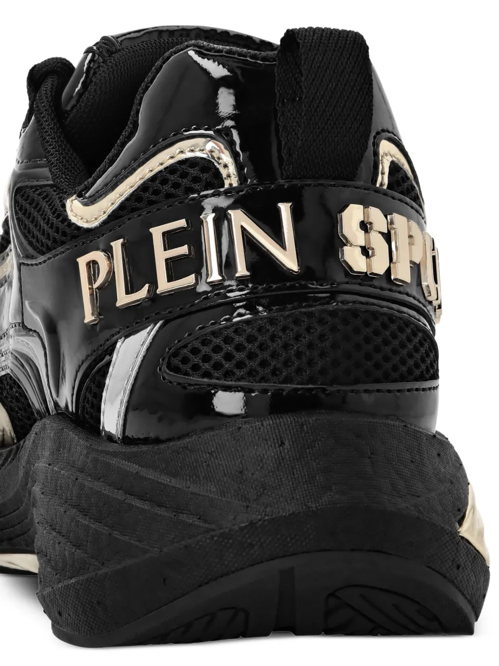 Plein Sport Patent Leather Mesh Sneakers In Black