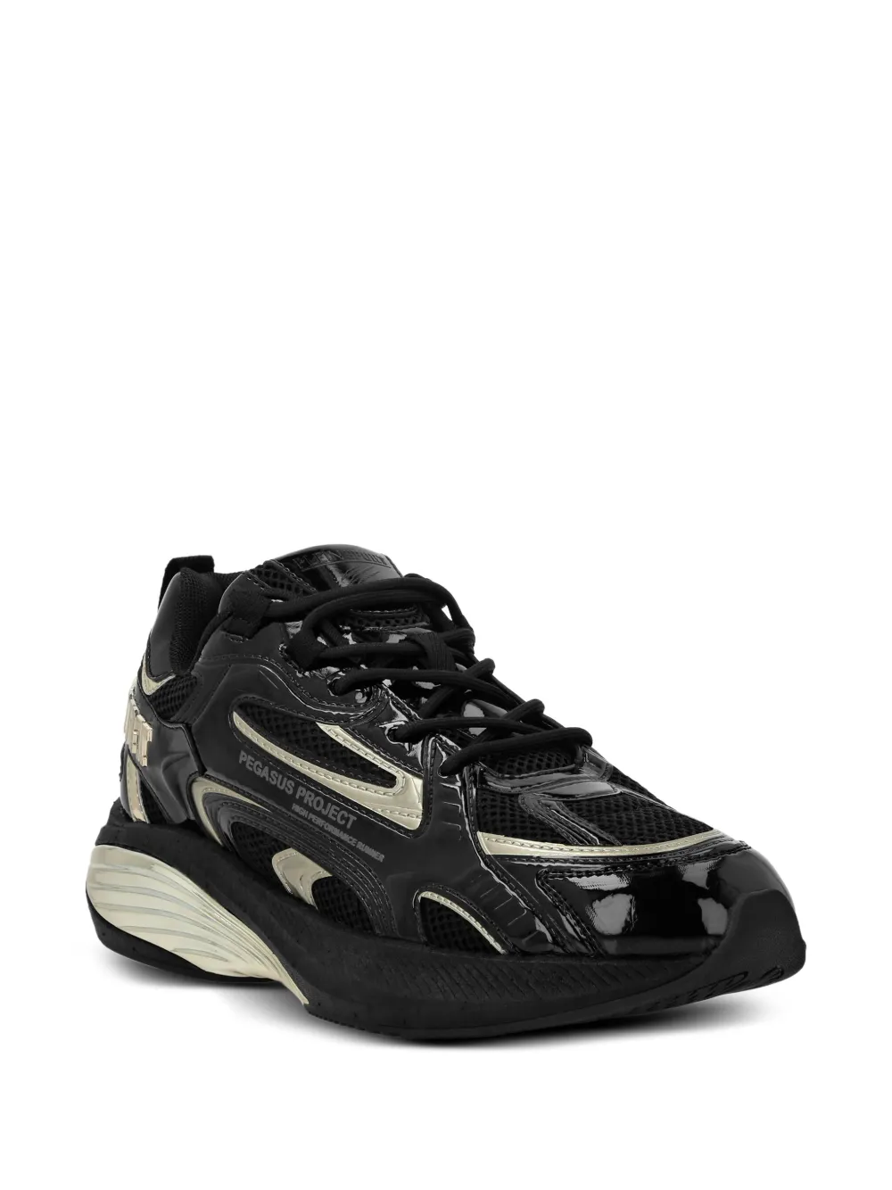 Plein Sport Patent Leather Mesh Sneakers In Black
