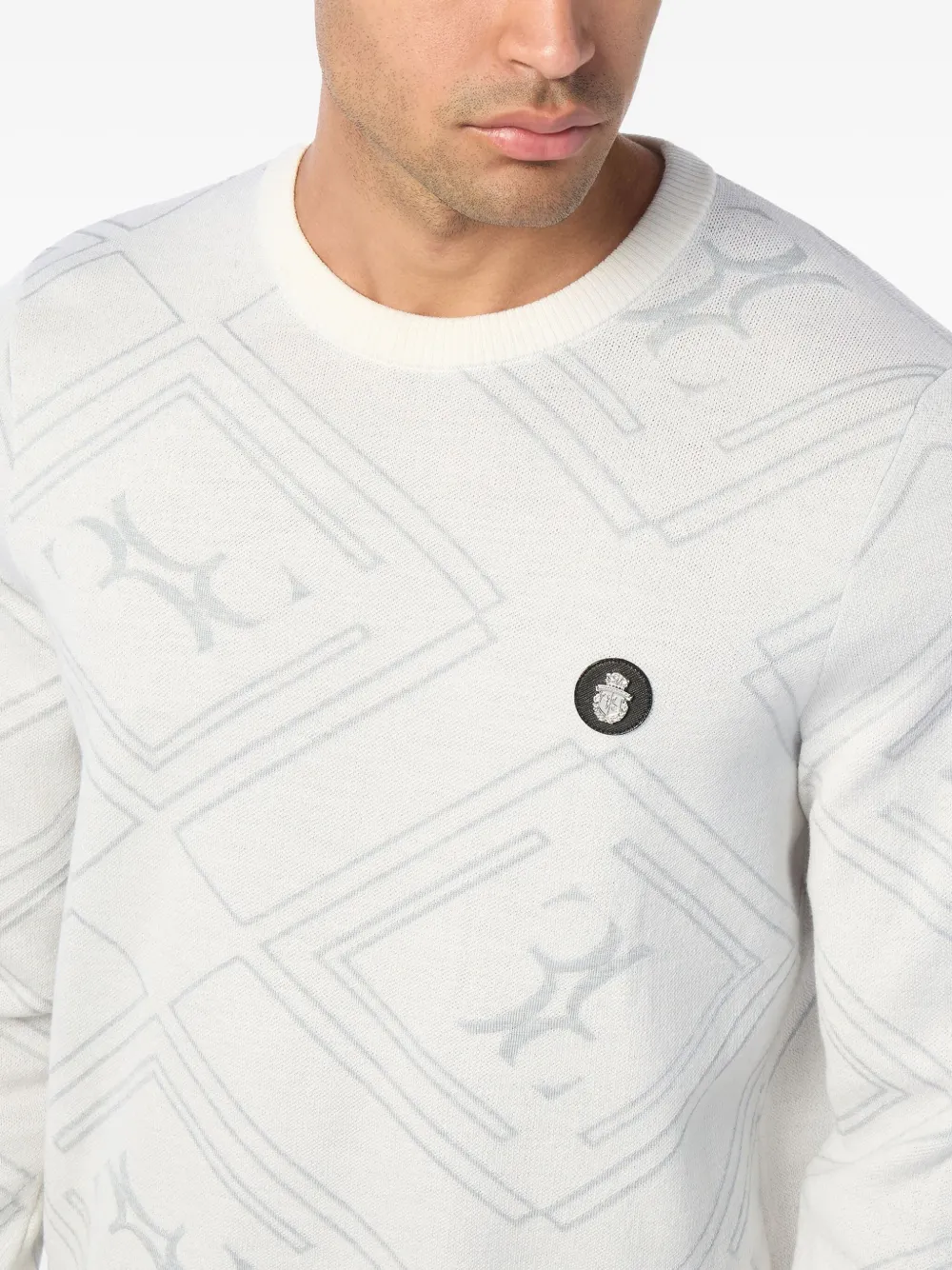 Billionaire Jacquard Crew-neck Sweater In White