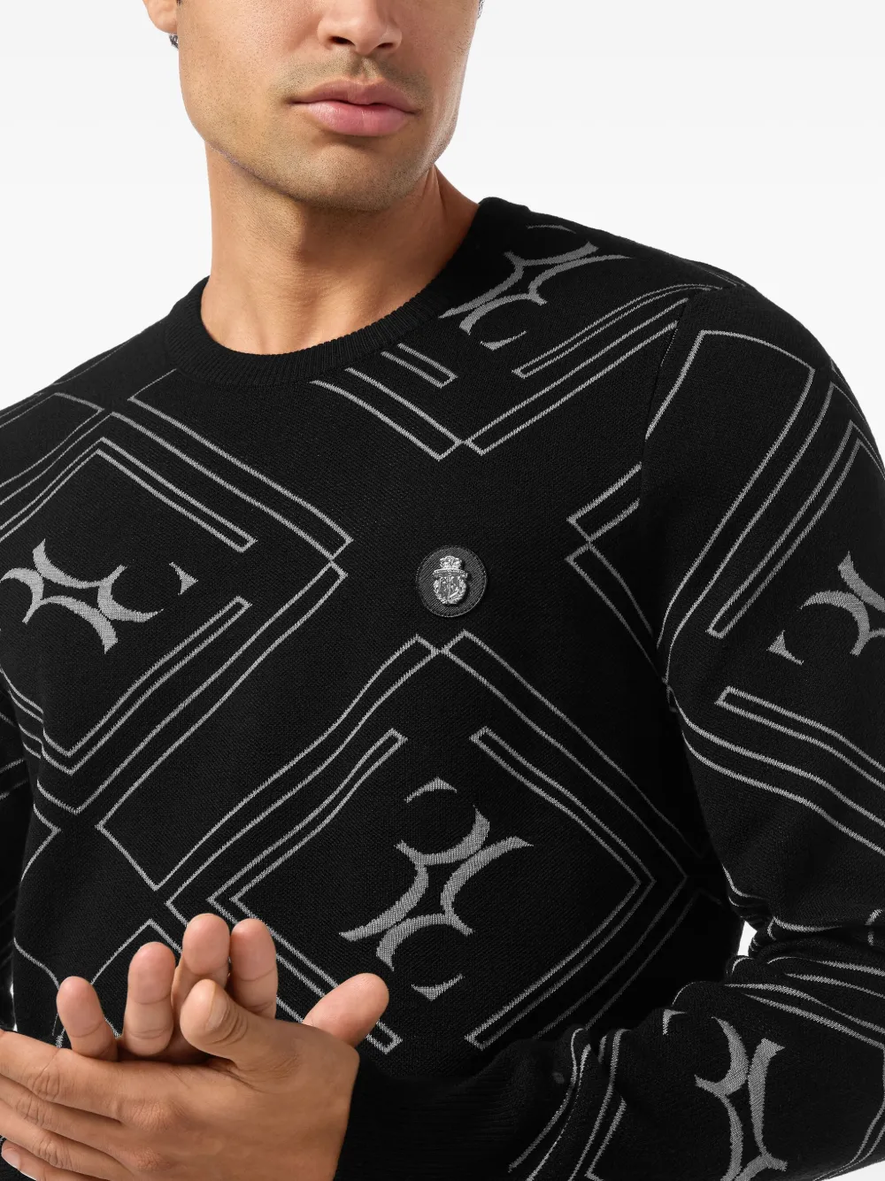 geometric-pattern crew-neck sweater