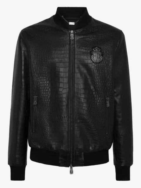 Billionaire crocodile-effect zip-up bomber jacket