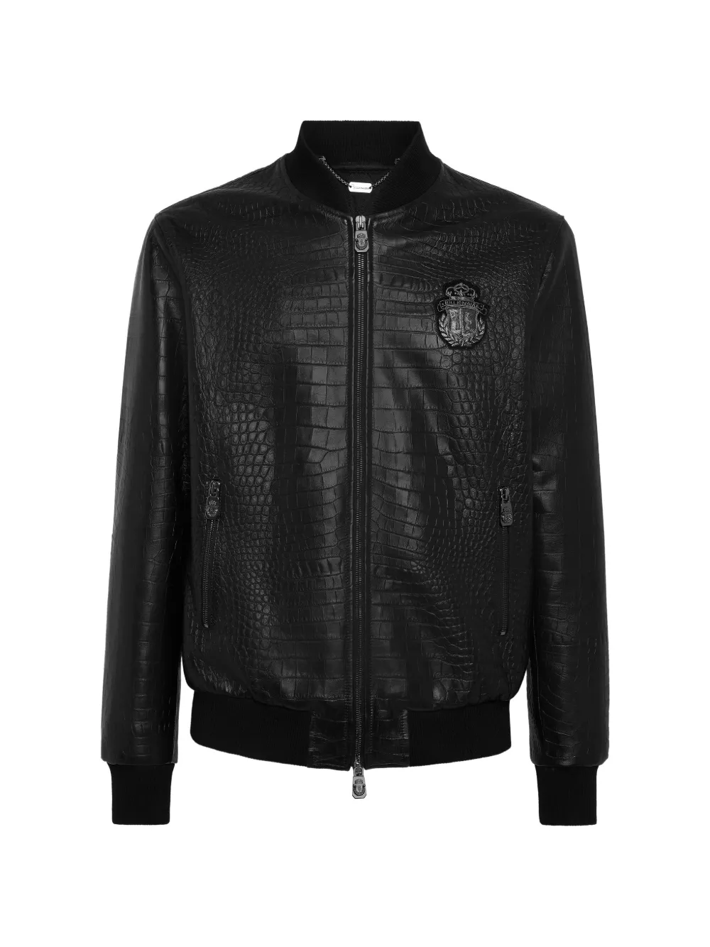 Billionaire crocodile-effect zip-up bomber jacket