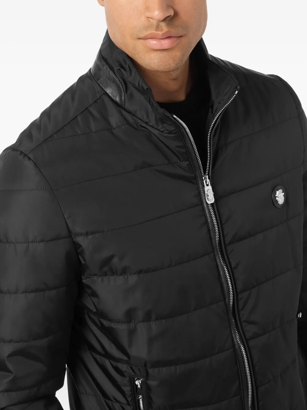 Billionaire Gewatteerd jack met leren afwerking Zwart