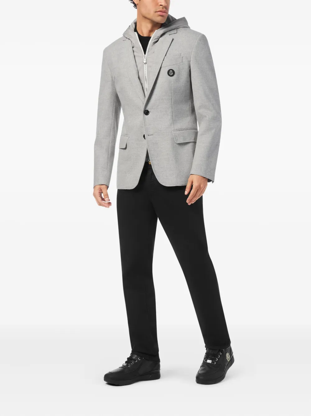Billionaire Hooded Buttoned Blazer In Gray