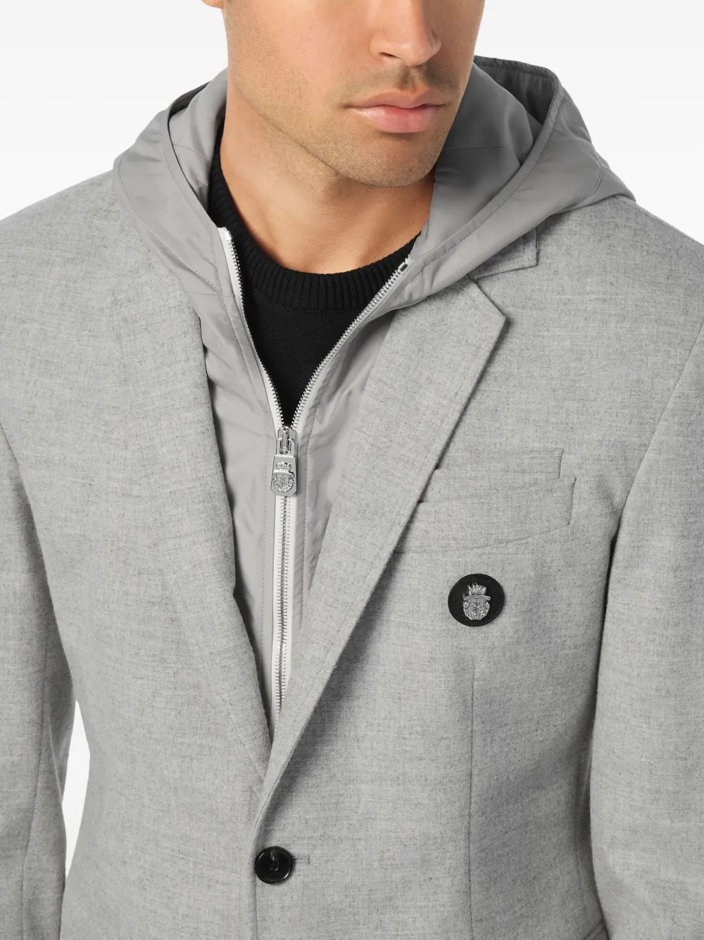 Billionaire Hooded Buttoned Blazer In Gray
