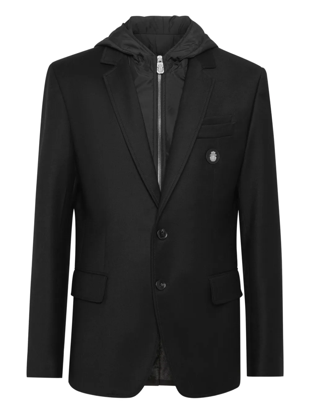 Billionaire Hooded Button-fastening Blazer In Black