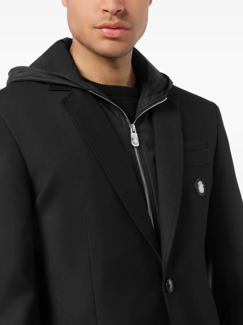 Billionaire Hooded Button-fastening Blazer In Black