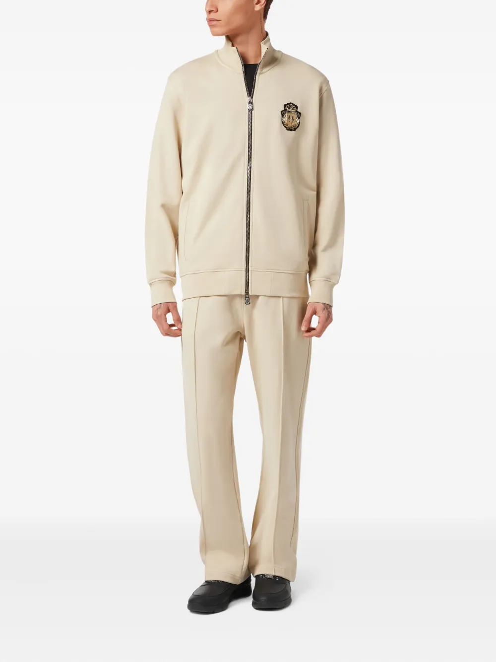 Billionaire zip-up logo sweatshirt Beige