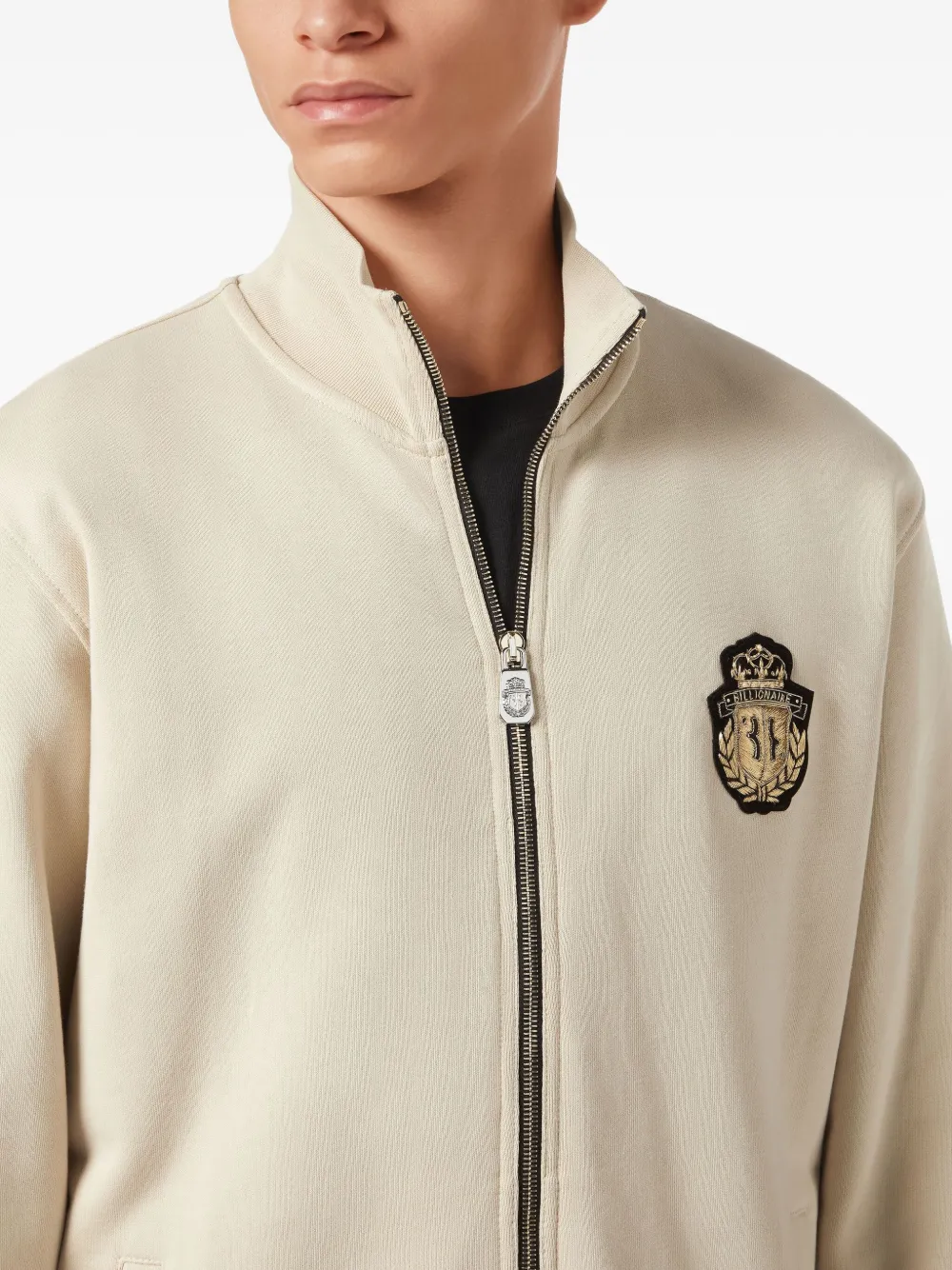 Billionaire zip-up logo sweatshirt Beige