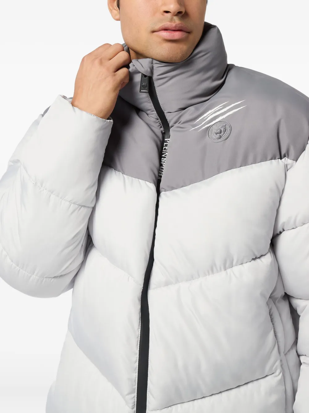 Plein Sport Gewatteerd donsjack met colourblocking Grijs