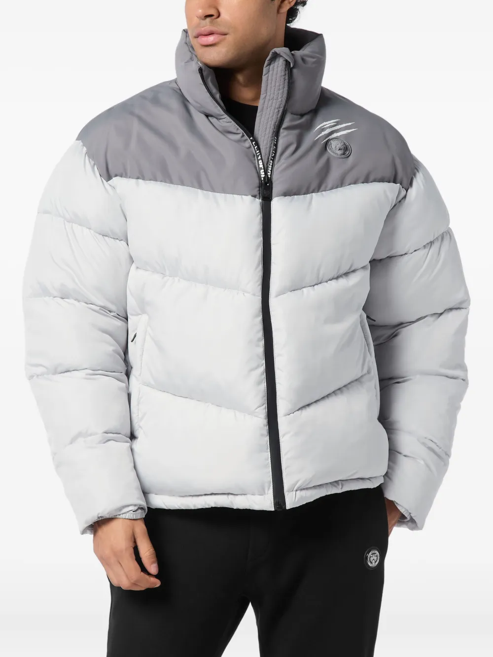 Plein Sport Gewatteerd donsjack met colourblocking Grijs