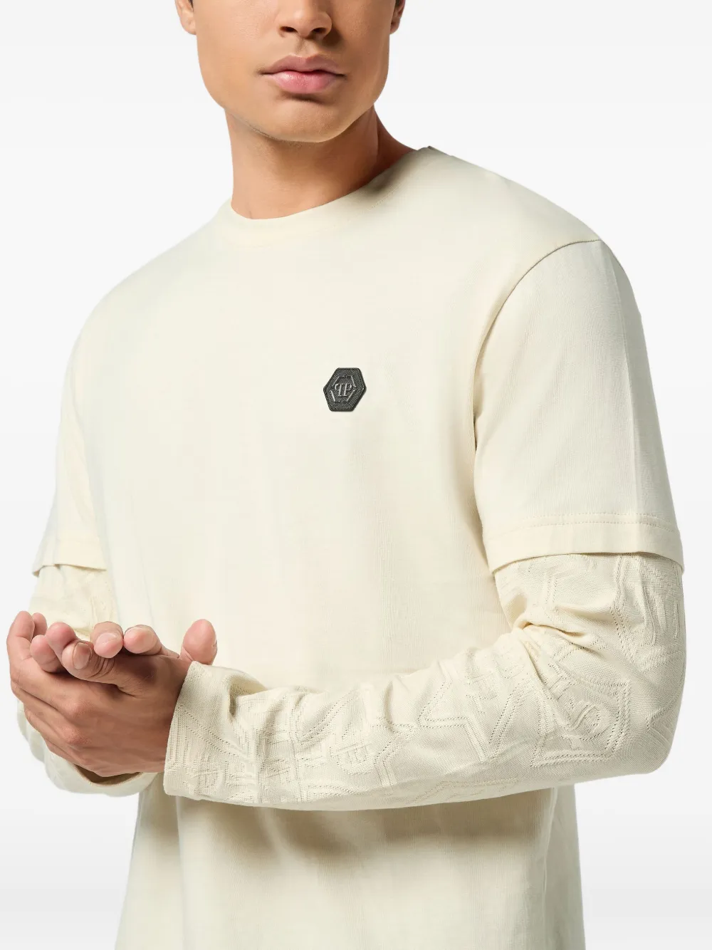 Philipp Plein T-shirt met jacquard en lange mouwen Beige