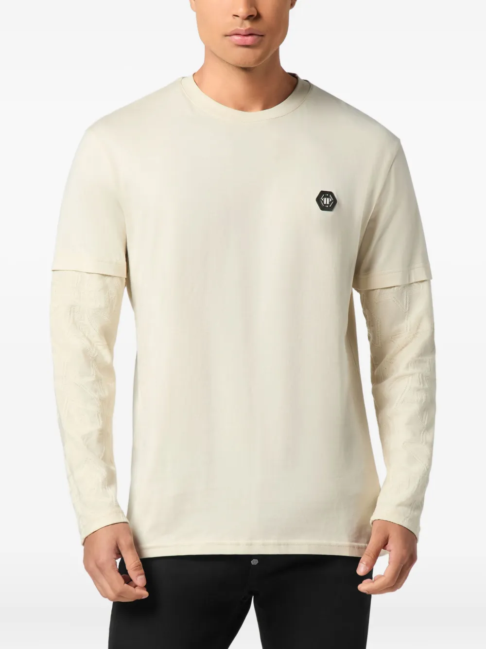 Philipp Plein T-shirt met jacquard en lange mouwen Beige