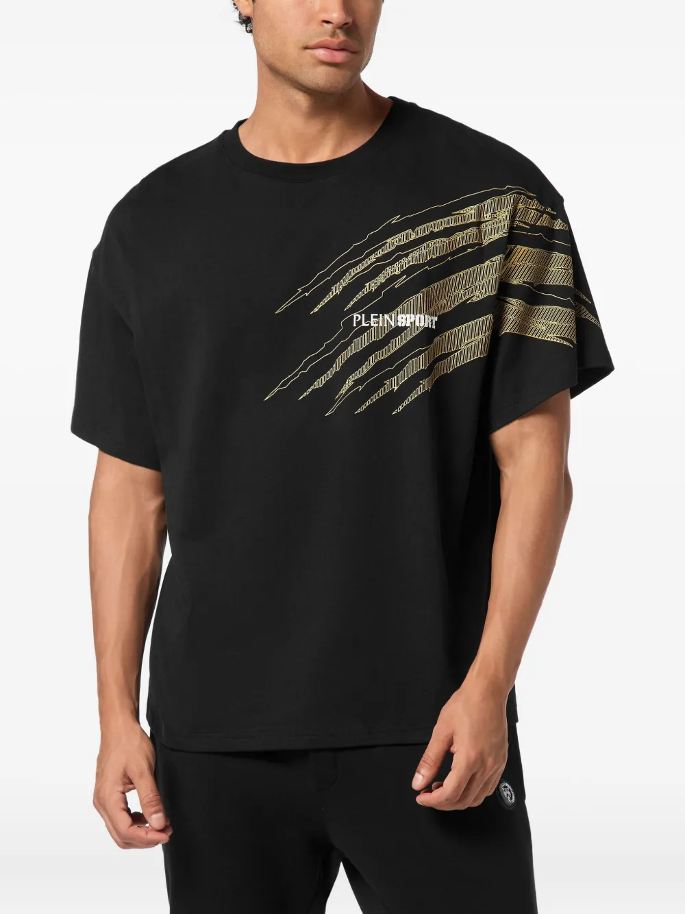 Plein Sport T-shirt met krasdetail - Zwart