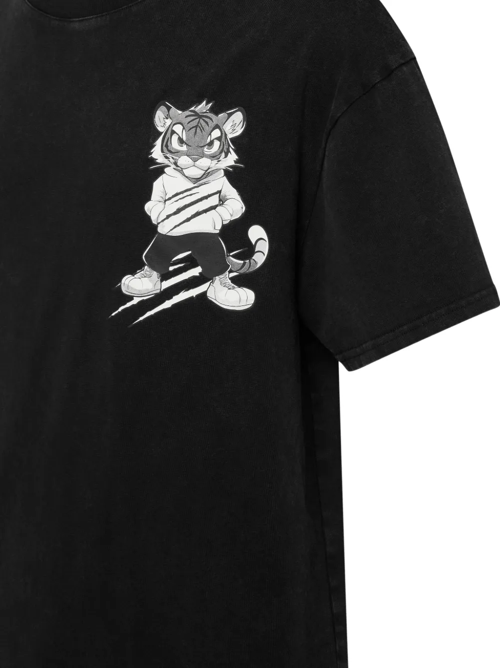 Plein Sport Fleece T-shirt met tijgerkrassen Zwart