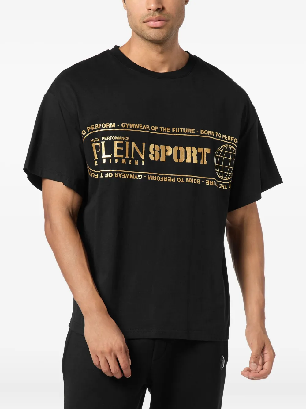 Plein Sport T-shirt met ronde hals en letterprint Zwart