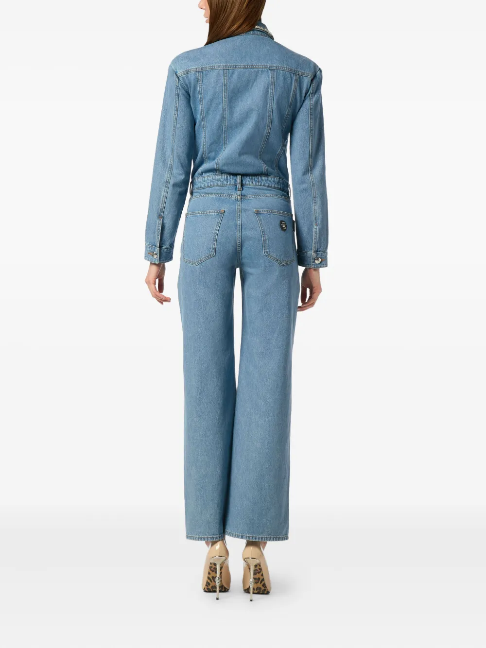 crystal-embellished denim jumpsuit
