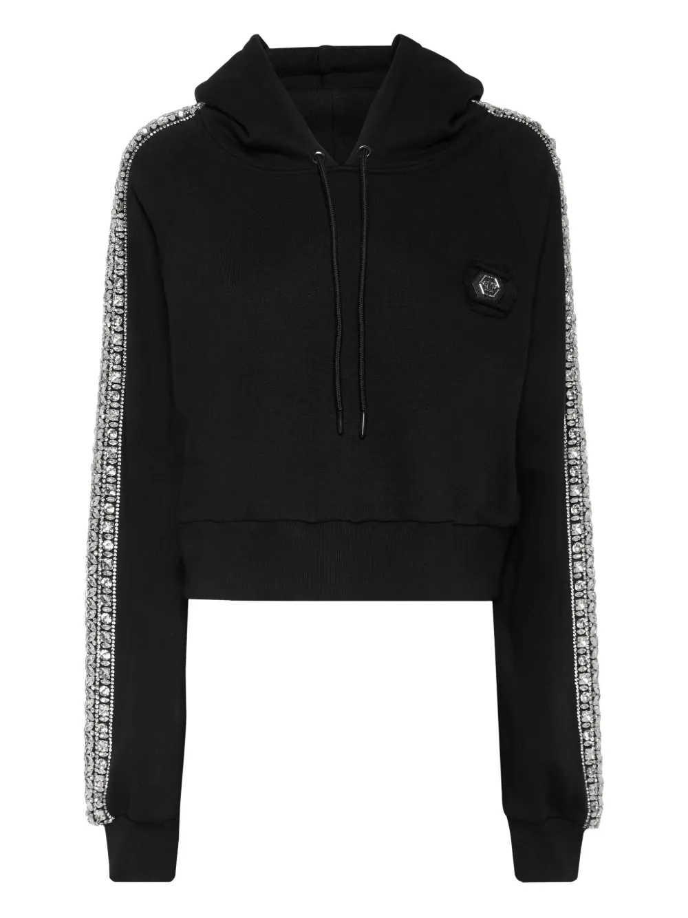 Philipp Plein Felpa crop con perline e cappuccio - Nero