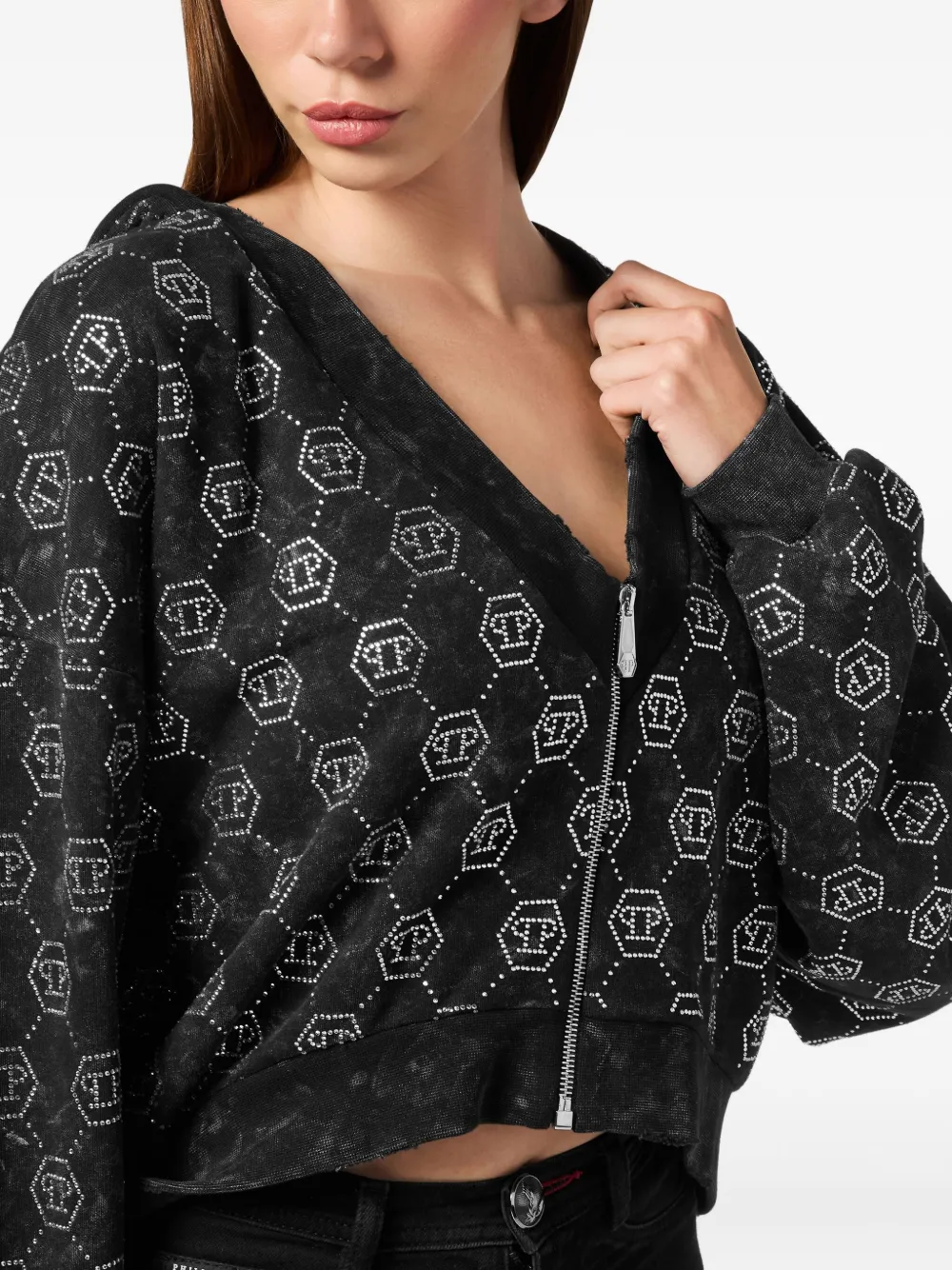 Philipp Plein Hoodie met rits en monogram Zwart