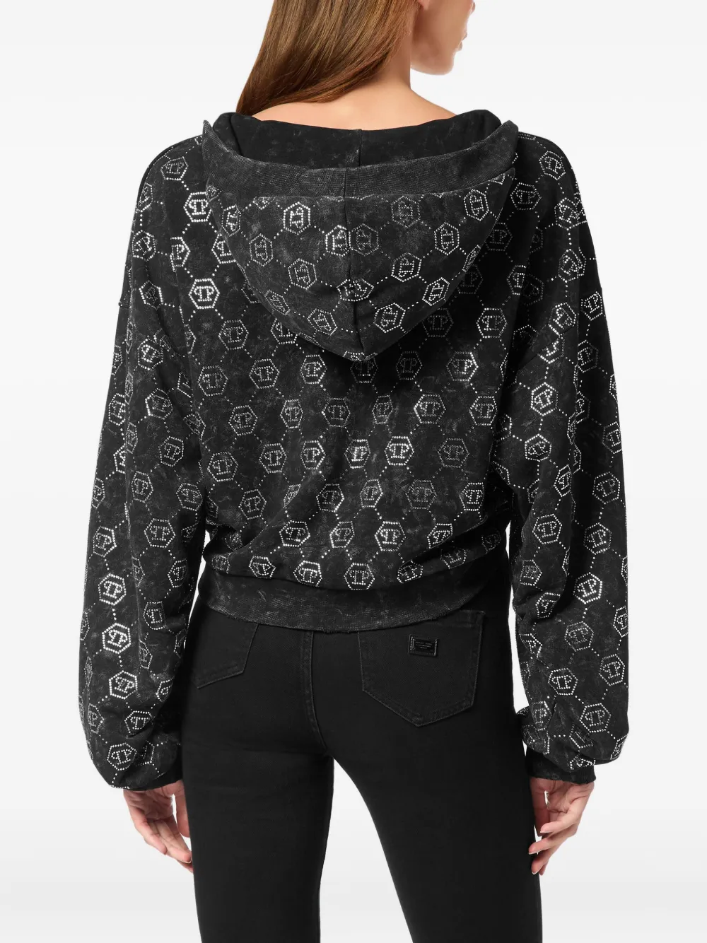 Philipp Plein Hoodie met rits en monogram Zwart