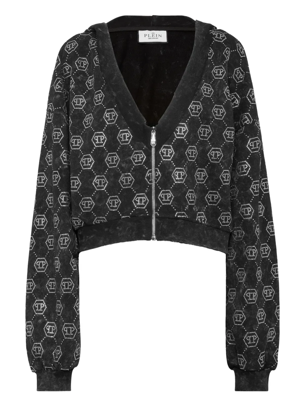 Philipp Plein Felpa Monogram con zip e cappuccio - Nero