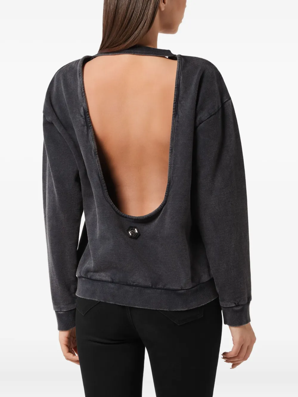 Philipp Plein Sweater met ronde hals en open rug Grijs
