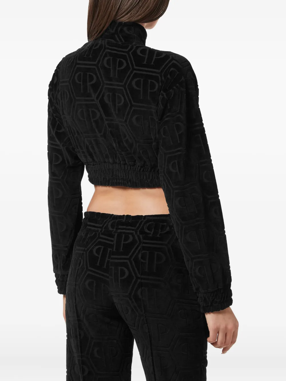 Philipp Plein Cropped trainingsjack met monogram jacquard Zwart
