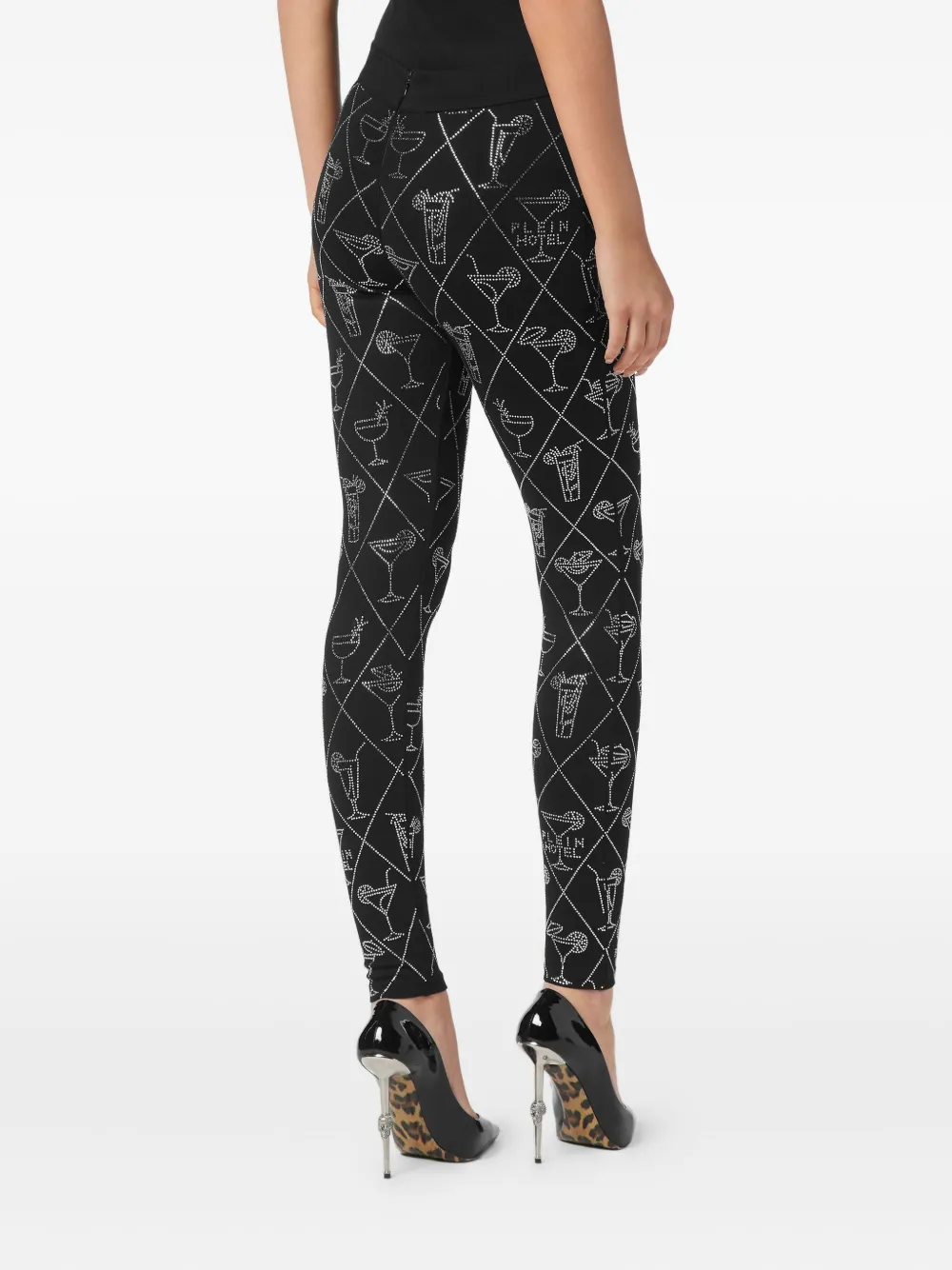 Philipp Plein Crystal-embellished Cocktail-motif Leggings In Black