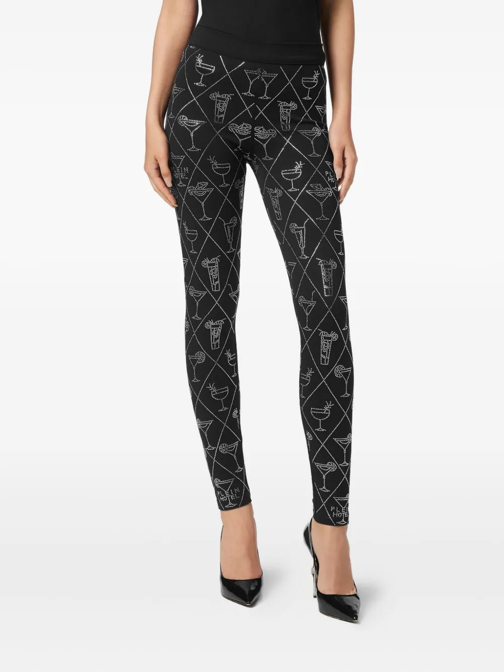Philipp Plein Crystal-embellished Cocktail-motif Leggings In Black