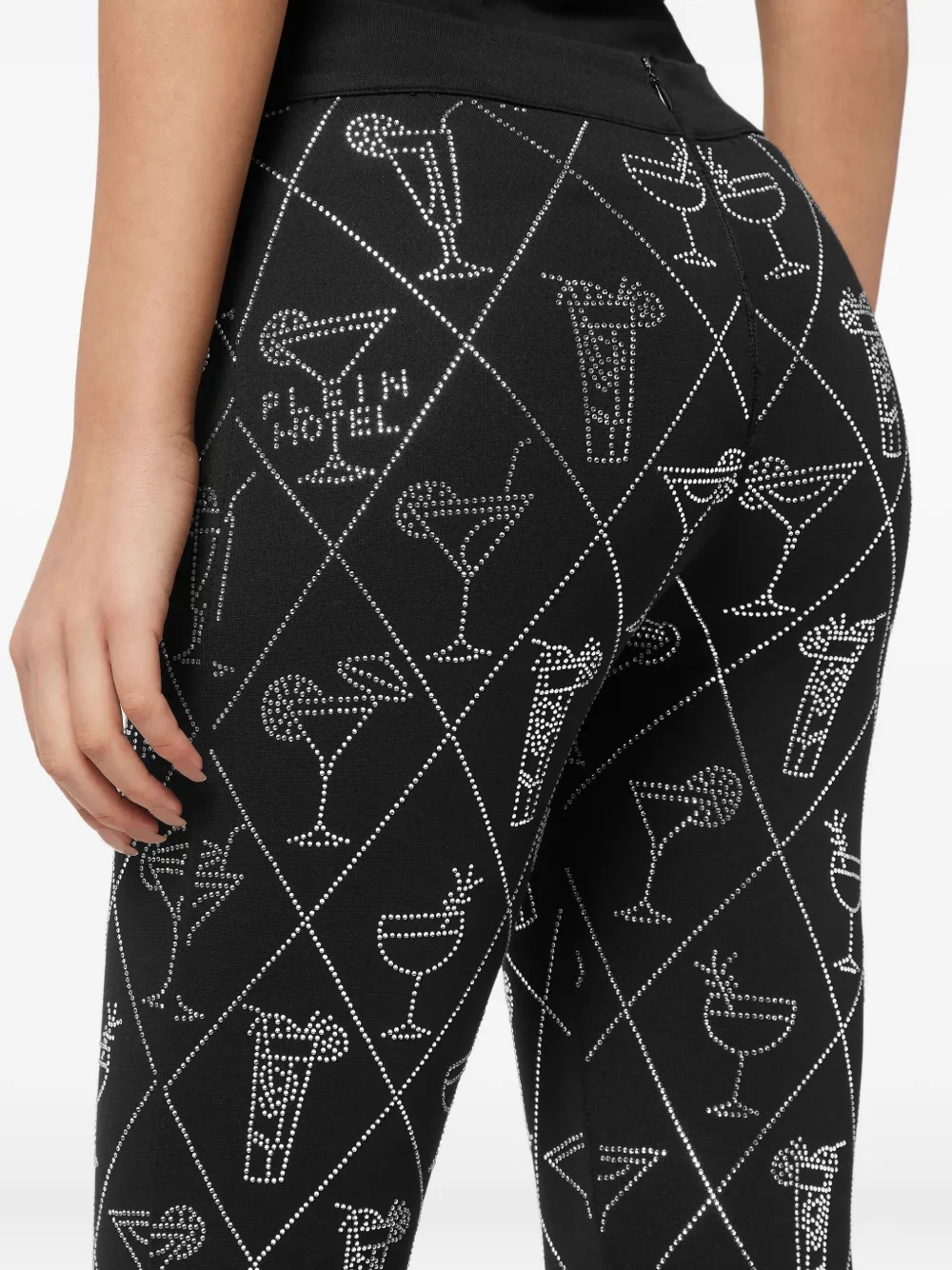 Philipp Plein Crystal-embellished Cocktail-motif Leggings In Black