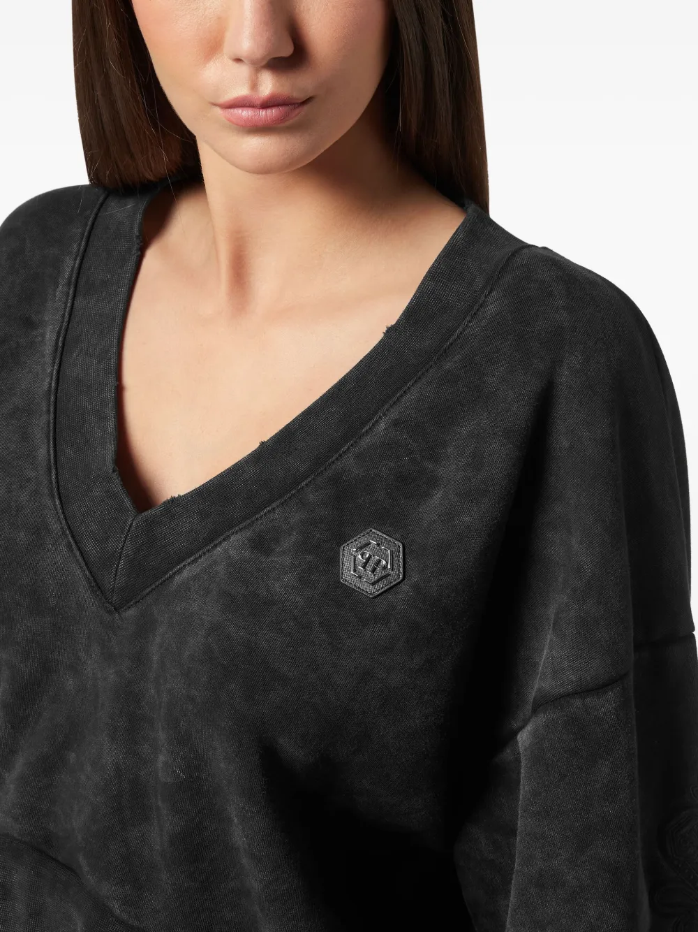 Philipp Plein Sweater met V-hals en wassing Zwart